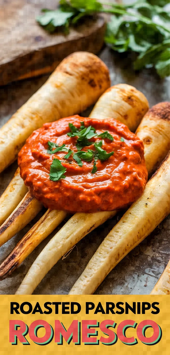 A photo of Roasted Parsnips With Romesco Sauce Recipe