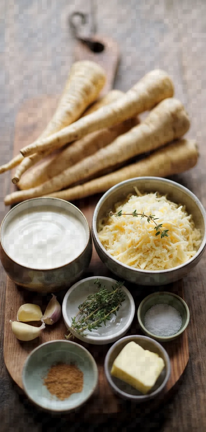 Ingredients photo for Parsnip Gratin With Gruyere And Thyme Recipe