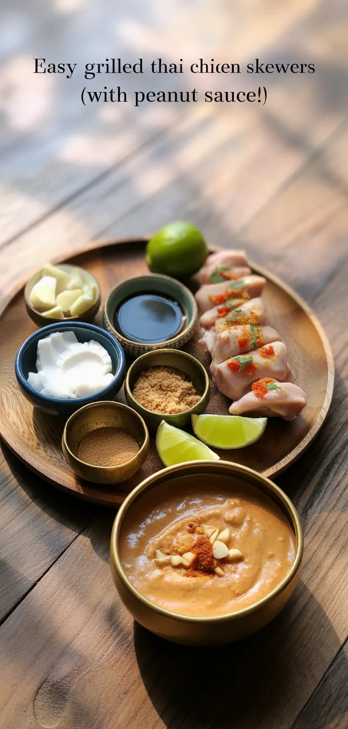 Ingredients photo for Easy Grilled Thai Chicken Skewers (With Peanut Sauce!) Recipe