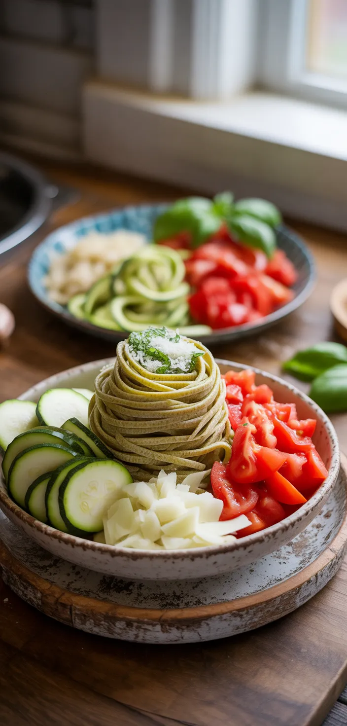 Ingredients photo for Healthy Tomato Zucchini Pasta Recipe