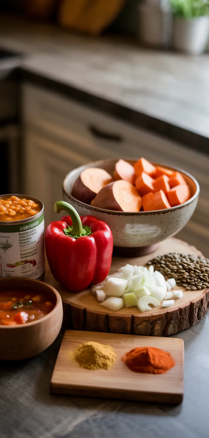 Ingredients photo for Lentil Sweet Potato Chili Recipe