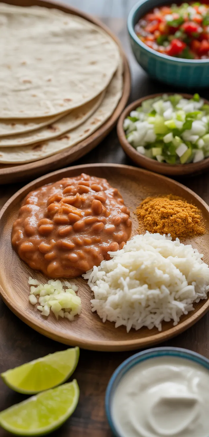 Ingredients photo for Cheesy Bean And Rice Burritos Recipe