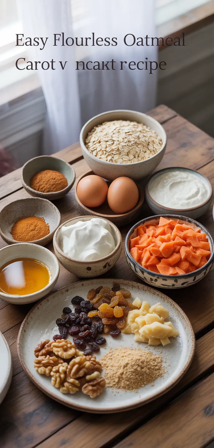 Ingredients photo for Easy Flourless Oatmeal Carrot Cake Recipe