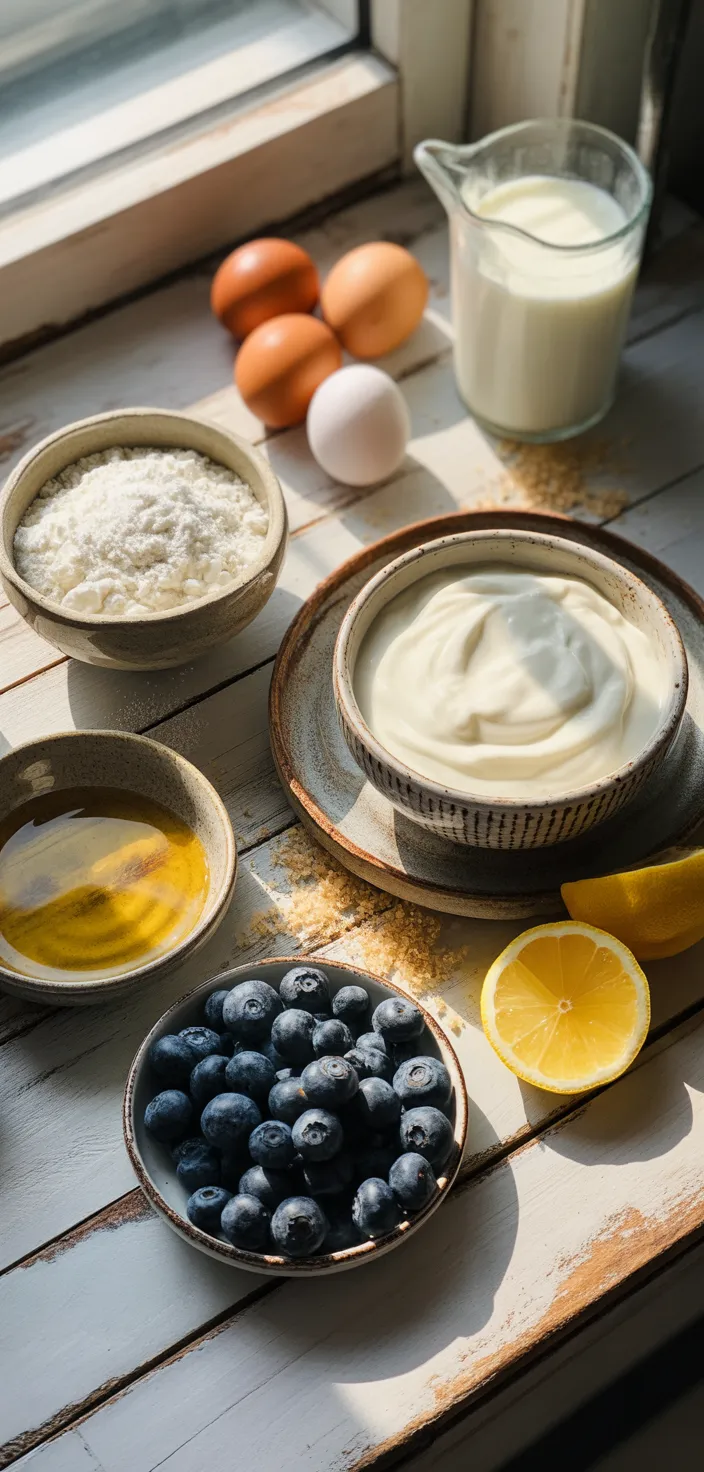 Ingredients photo for Greek Yogurt Blueberry Muffins Recipe