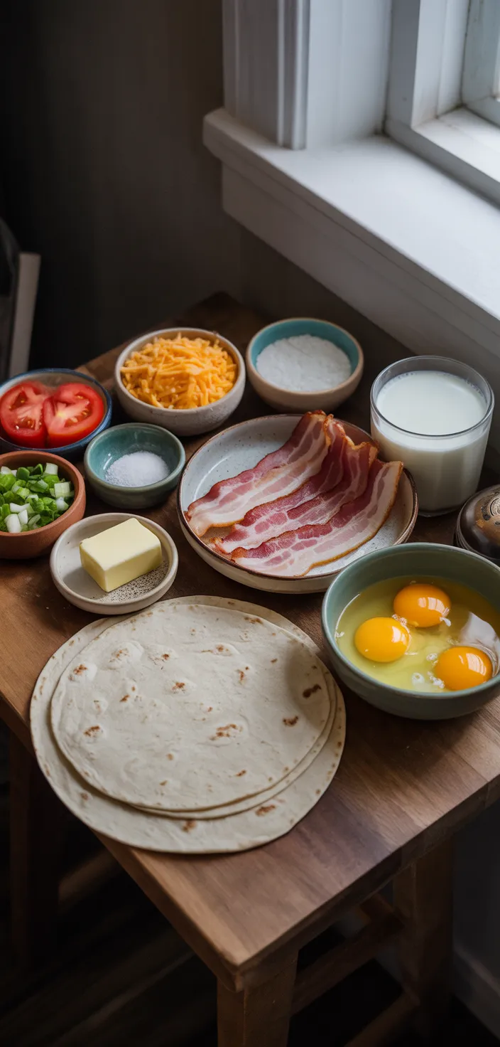 Ingredients photo for Bacon Egg Breakfast Wrap Recipe